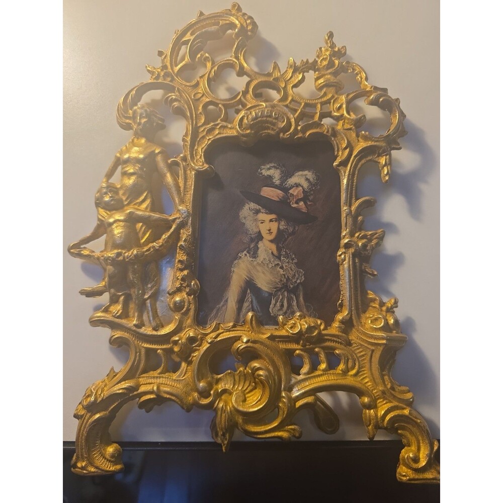 Antique French Bronze Picture Frame Regence Style Angel 18th Century-Beautiful!